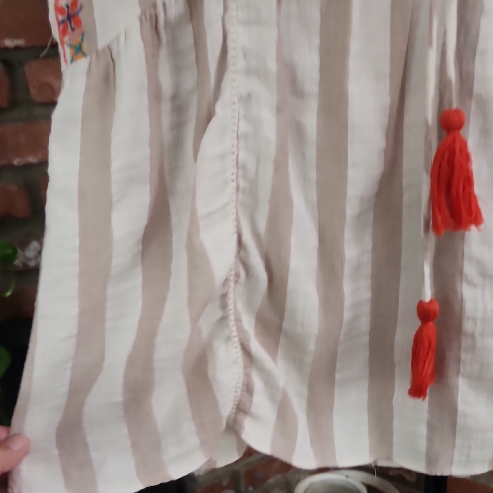 THML Embroidered Boho Cotton Top | Tassel Tie | Peasant Blouse - Picture 4 of 11